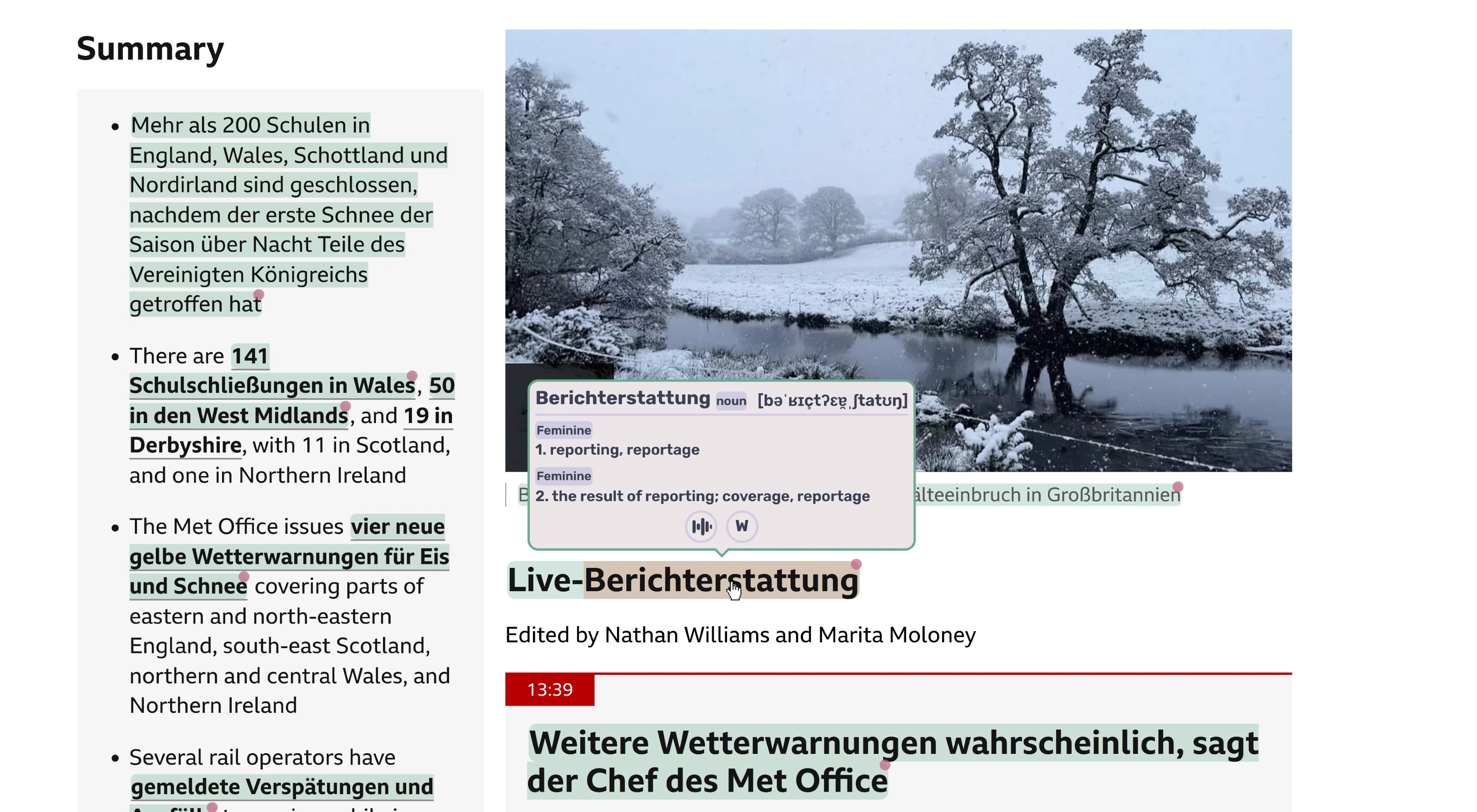 the bbc (german; demonstrating dictionaries)